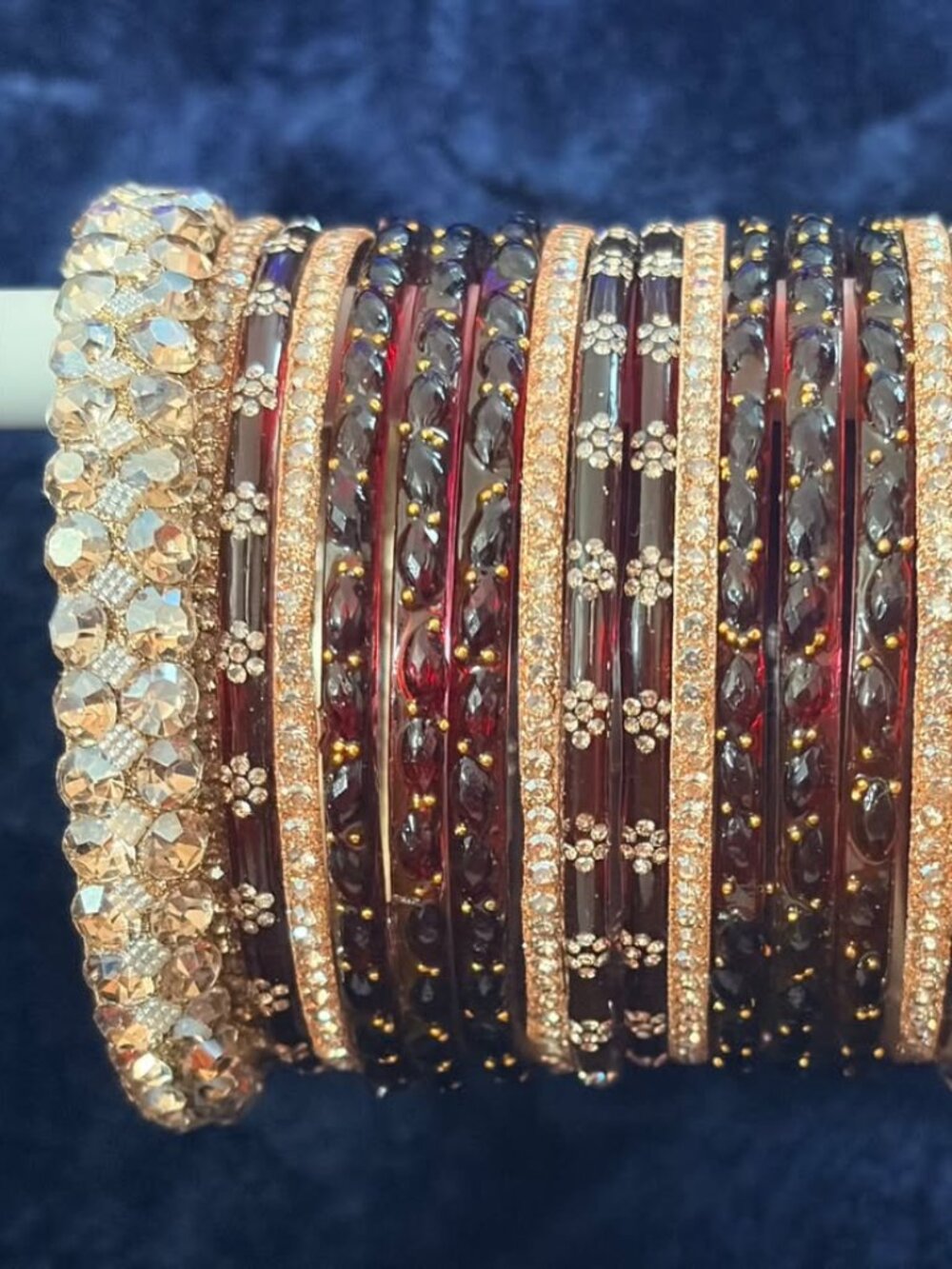 Women's Statement Multi-Piece Bangle Stack, Faux Crystal & Textured Resin Bracel